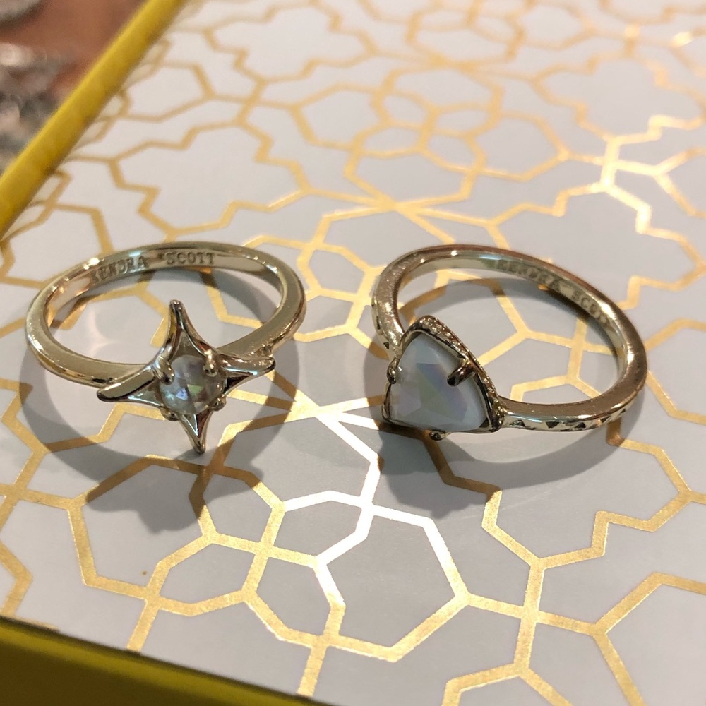 Kendra Scott champagne and white pearl gold rings